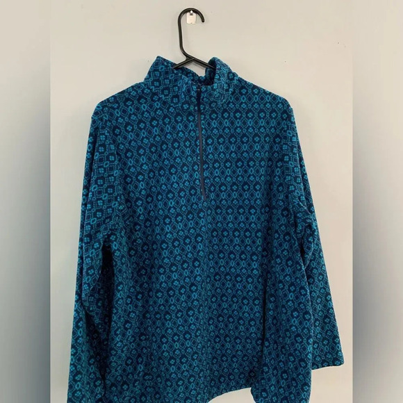 Lands’ End Quarter Zip Pullover Fleece Sweater Pattern Blue Size XL 16 - Picture 7 of 8